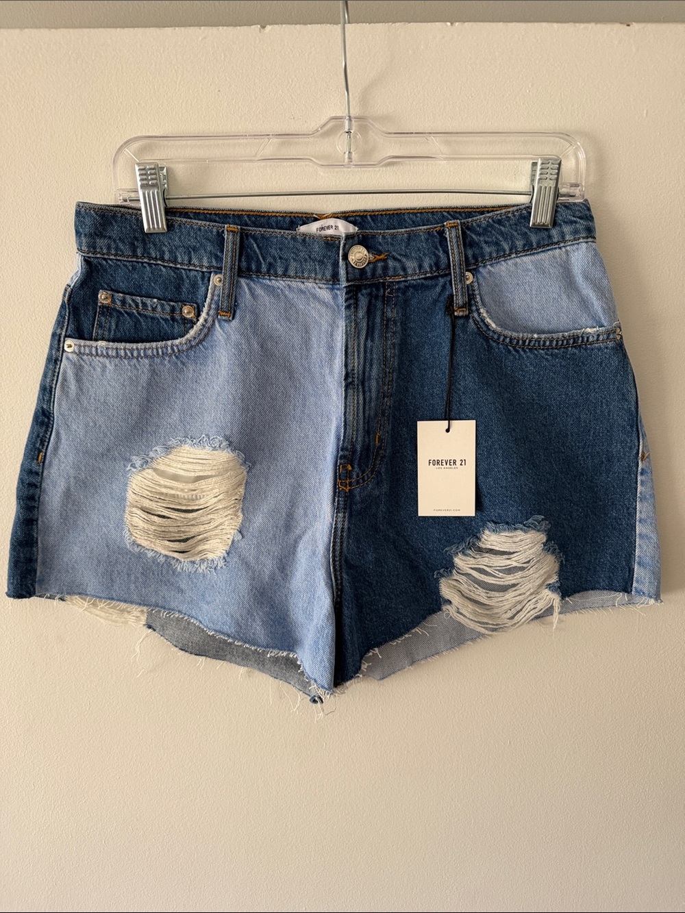 NWT Forever 21 Two Tone Split Denim Jean Shorts 29 Cut Off Y2K